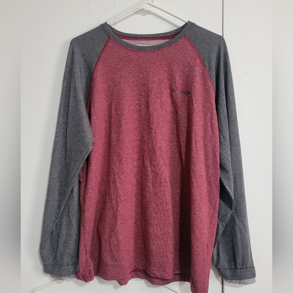 Columbia Two-Tone Red and Gray Long Sleeve Shirt